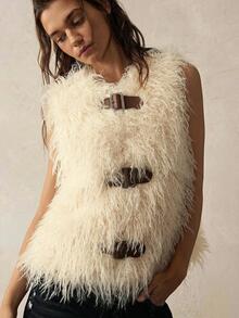 Bohemela Women's Solid Color Plush Fashion Versatile Vest Jacket - Apricot - View 3