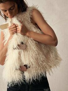 Bohemela Women's Solid Color Plush Fashion Versatile Vest Jacket - Apricot - View 4