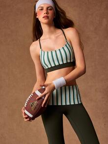 VARSIVA Women's Striped Cropped Camisole And Flare Pants Sports Set - Multicolor - View 4