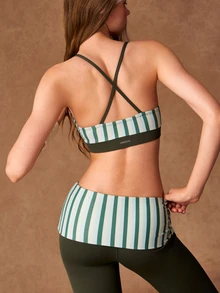 VARSIVA Women's Striped Cropped Camisole And Flare Pants Sports Set - Multicolor - View 7