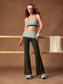 VARSIVA Women's Striped Cropped Camisole And Flare Pants Sports Set - Multicolor - View 8