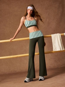 VARSIVA Women's Striped Cropped Camisole And Flare Pants Sports Set - Multicolor - View 6