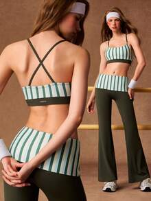 VARSIVA Women's Striped Cropped Camisole And Flare Pants Sports Set - Multicolor - View 12
