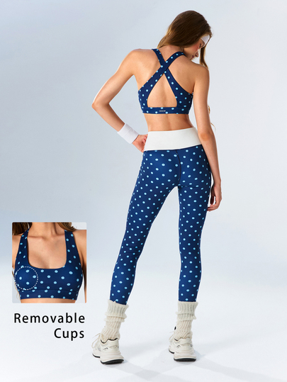 VARSIVA Women's Polka Dot Print Cropped Tank Top And Leggings Sports Set