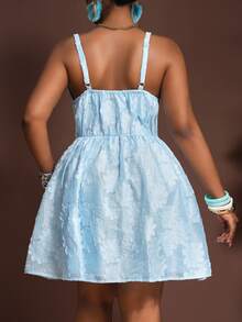 Veslaya 2025 Spring & Summer New Beach Resort Casual Blue Laser Cut Fabric Slim Waist Short Cake Skirt Dress For Plus Size Women - Blue - View 2