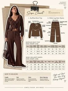 SHEIN Women's Ruffle Trim Knit Cardigan & Wide Leg Drawstring Pants Matching Lounge Set - Brown - View 7