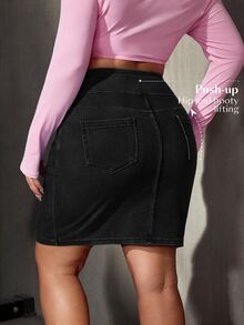 Flexra Plus Size Women's Summer Casual Criss-Cross Waist Elastic Denim Mini Skirt - Black - View 2