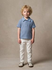 PrepCrw Young Boy Collegiate Style Blue Short Sleeve Polo Shirt And White Long Pants Set - Multicolor - View 1
