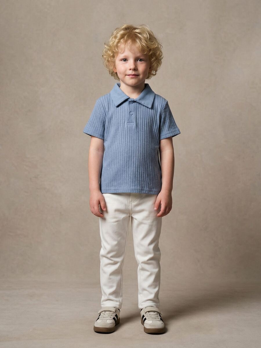 PrepCrw Young Boy Collegiate Style Blue Short Sleeve Polo Shirt And White Long Pants Set - Multicolor - View 1