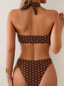 Swim Basics 女士热带波点印花比基尼两件套，休闲度假 - 彩色 - 查看 2