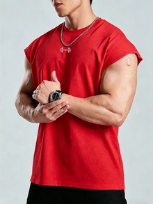 Gym Rark Reflective Line Minimalist Print Fitness Sleeveless Tank Top Men's Sports Muscle Training Running Loose Fit T-Shirt, Gym,Feel,Sporty Style - Red - View 4