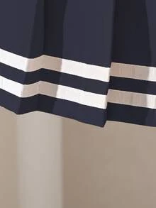 SHEIN 女童深藍色百褶裙，附編織腰帶與裝飾邊，適合返校、節慶、假期，秋季穿搭 - 寶藍色 - 查看 5