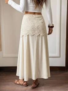 Serisse Women's Lace Trim Patchwork Skirt - Apricot - View 2
