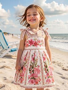 SHEIN Young Girl Woven Floral Ruched Camisole Dress, Young Girls - Multicolor - View 5