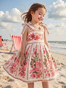 SHEIN Young Girl Woven Floral Ruched Camisole Dress, Young Girls - Multicolor - View 2
