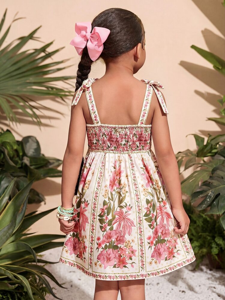 SHEIN Young Girl Woven Floral Ruched Camisole Dress, Young Girls - Multicolor - View 3