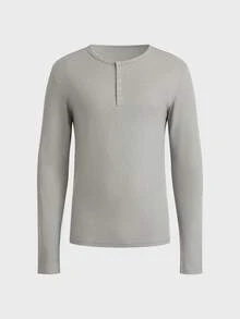 SIGLOCORE Men's Casual Versatile Slim Fit Charming Handsome Grey Ribbed Design Long Sleeve T-Shirt - Grey - View 8