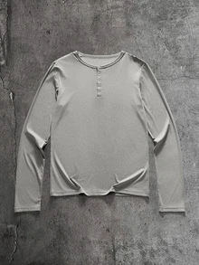 SIGLOCORE Men's Casual Versatile Slim Fit Charming Handsome Grey Ribbed Design Long Sleeve T-Shirt - Grey - View 3