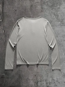 SIGLOCORE Men's Casual Versatile Slim Fit Charming Handsome Grey Ribbed Design Long Sleeve T-Shirt - Grey - View 6