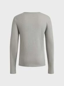SIGLOCORE Men's Casual Versatile Slim Fit Charming Handsome Grey Ribbed Design Long Sleeve T-Shirt - Grey - View 9