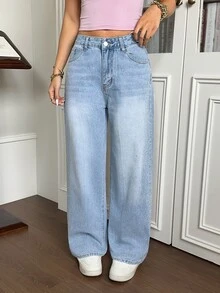Rivivi Y2K Women's Outdoor Street Fashion All-Season Large Rhinestone Blue Denim Wide Leg Pants - Light Wash - View 9