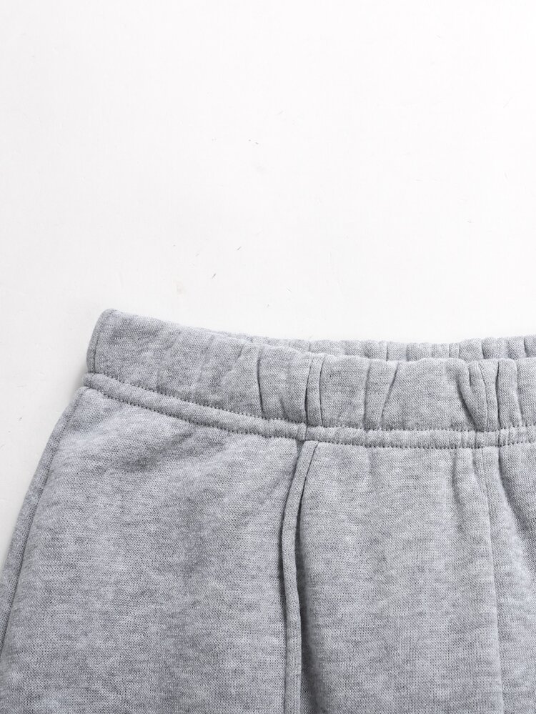SHEIN Tween Contrast Color Half-Zip Collar Ribbed Hem & Leggings Set - Grey - View 4