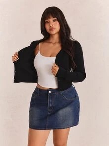 CovetEZ Plus Size Lightweight Knit Air Conditioning Cardigan With Fine Needles, For Autumn Date Night Black Sexy Winter - Black - View 6