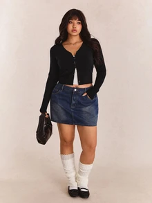 CovetEZ Plus Size Lightweight Knit Air Conditioning Cardigan With Fine Needles, For Autumn Date Night Black Sexy Winter - Black - View 5