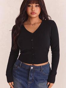 CovetEZ Plus Size Lightweight Knit Air Conditioning Cardigan With Fine Needles, For Autumn Date Night Black Sexy Winter - Black - View 1