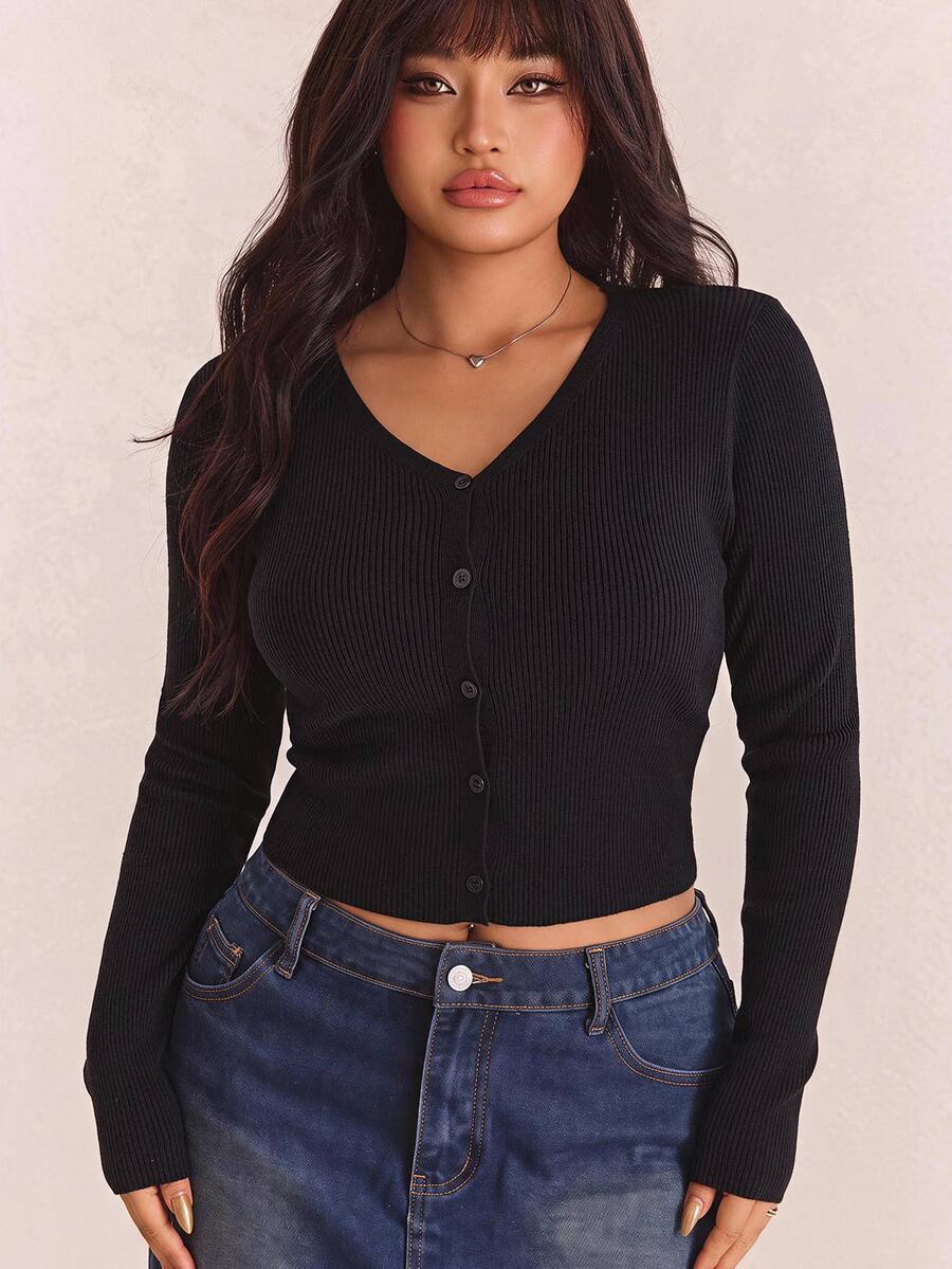 CovetEZ Plus Size Lightweight Knit Air Conditioning Cardigan With Fine Needles, For Autumn Date Night Black Sexy Winter - Black - View 1