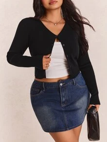 CovetEZ Plus Size Lightweight Knit Air Conditioning Cardigan With Fine Needles, For Autumn Date Night Black Sexy Winter - Black - View 7