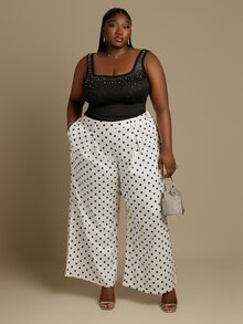CurvyTilda Plus Size Women's Wide Leg Pants, Solid Apricot Color, Elegant Style, Fashionable For Commuting And Office Wear Fall - Apricot - View 3