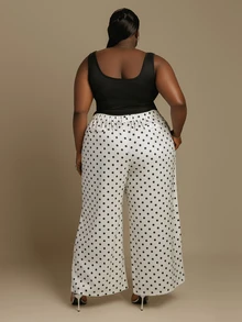 CurvyTilda Plus Size Women's Wide Leg Pants, Solid Apricot Color, Elegant Style, Fashionable For Commuting And Office Wear Fall - Apricot - View 2