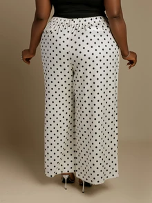 CurvyTilda Plus Size Women's Wide Leg Pants, Solid Apricot Color, Elegant Style, Fashionable For Commuting And Office Wear Fall - Apricot - View 5