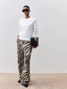 ATUI Studio Women's Solid Color Round Neck Long Sleeve Casual Versatile T-Shirt - White - View 7