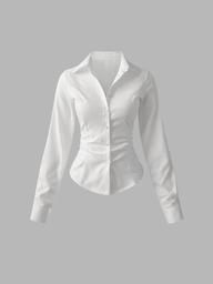 Sweetra Women's Casual Versatile Commuter Solid Color Waist Shirt