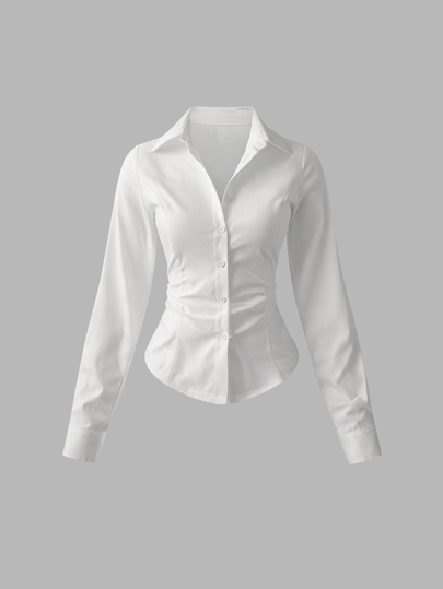 Sweetra Women's Casual Versatile Commuter Solid Color Waist Shirt