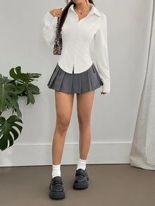 Sweetra 女士休闲百搭通勤纯色短袖衬衫 - 白色 - 查看 6