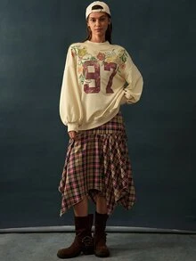 Bohemela Sweatshirt Lengan Panjang Wanita Motif Bunga Digital untuk Pakaian Kasual Sehari-hari - Kuning - View 8