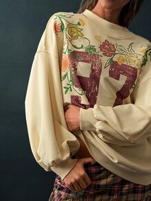 Bohemela Sweatshirt Lengan Panjang Wanita Motif Bunga Digital untuk Pakaian Kasual Sehari-hari - Kuning - View 5