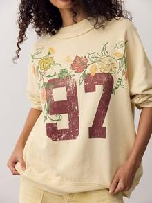 Bohemela Sweatshirt Lengan Panjang Wanita Motif Bunga Digital untuk Pakaian Kasual Sehari-hari - Kuning - View 1