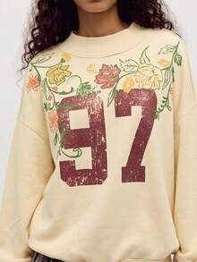 Bohemela Sweatshirt Lengan Panjang Wanita Motif Bunga Digital untuk Pakaian Kasual Sehari-hari - Kuning - View 2