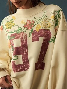 Bohemela Sweatshirt Lengan Panjang Wanita Motif Bunga Digital untuk Pakaian Kasual Sehari-hari - Kuning - View 10