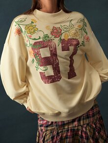 Bohemela Sweatshirt Lengan Panjang Wanita Motif Bunga Digital untuk Pakaian Kasual Sehari-hari - Kuning - View 7