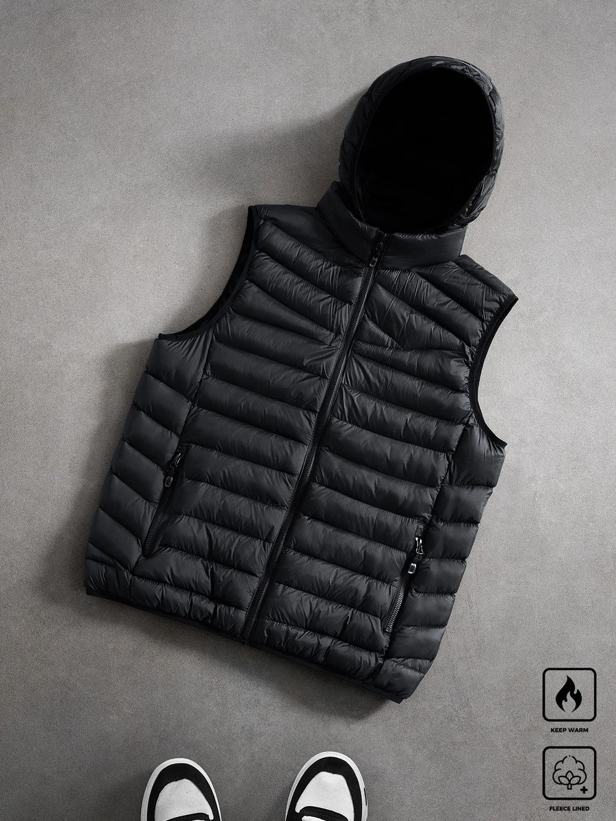 Manfinity Roghcode Men's Classic Zipper Thermal Lined Vest Jacket - Black - View 1