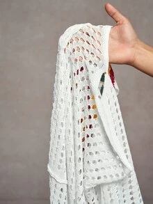 Veslaya Plus Size Women Colorful Striped Tassels Hem Hollow Lightweight Cardigan - Multicolor - View 8
