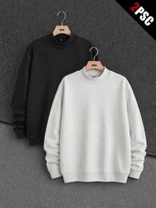 Mainfolk Men's 2pcs Slim Fit High Neck Long Sleeve Pullover Sweatshirt Autumn,Fleece,Oversized Pullover,Crew Neck Sweatshirt,Halloween Winter Party Autumn - Black and White - View 3