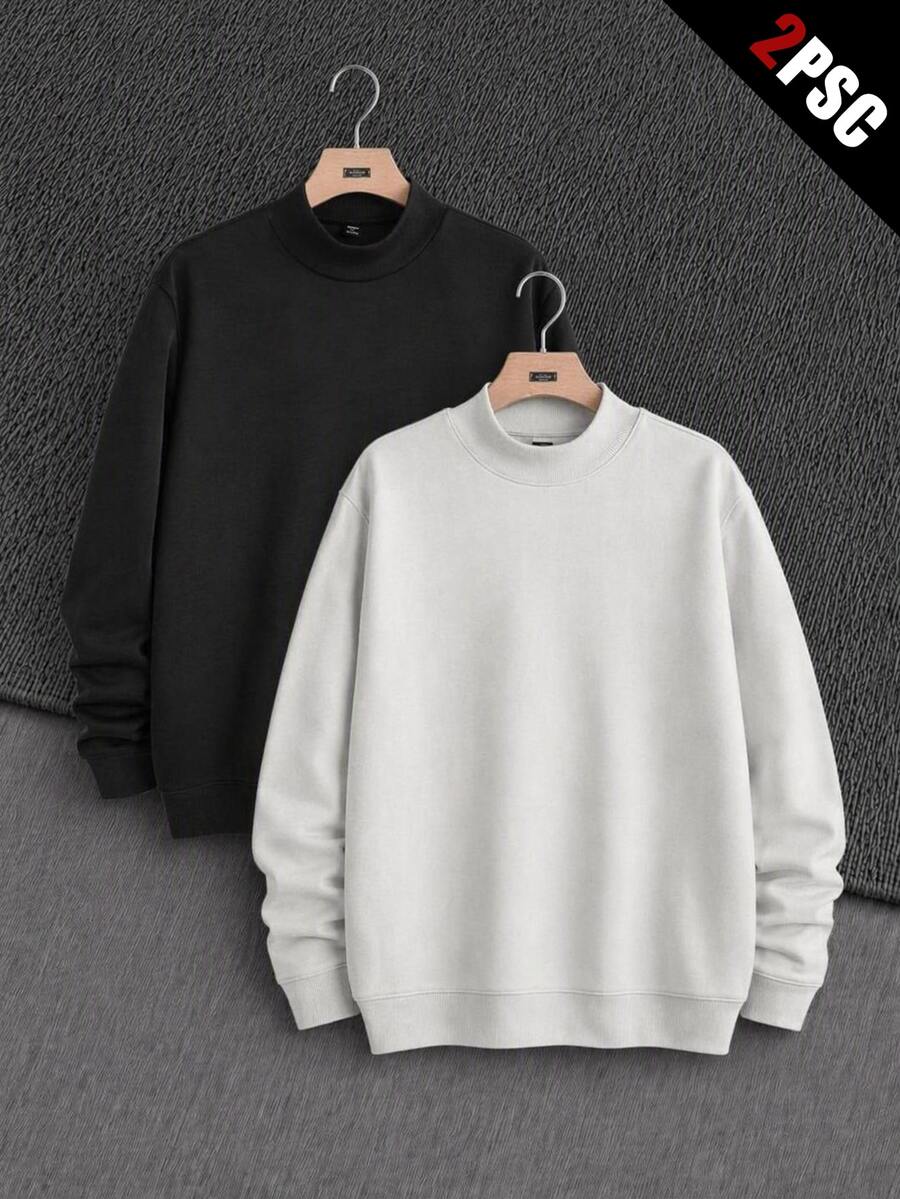 Mainfolk Men's 2pcs Slim Fit High Neck Long Sleeve Pullover Sweatshirt Autumn,Fleece,Oversized Pullover,Crew Neck Sweatshirt,Halloween Winter Party Autumn
