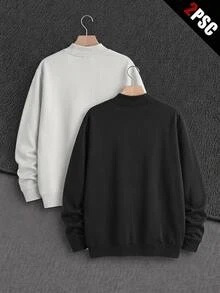 Mainfolk Men's 2pcs Slim Fit High Neck Long Sleeve Pullover Sweatshirt Autumn,Fleece,Oversized Pullover,Crew Neck Sweatshirt,Halloween Winter Party Autumn - Black and White - View 4