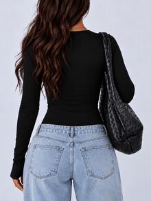 Rafferiza Women's Fashion Sexy Sequin Decorated Cowl Neck Bodysuit - Black - View 2